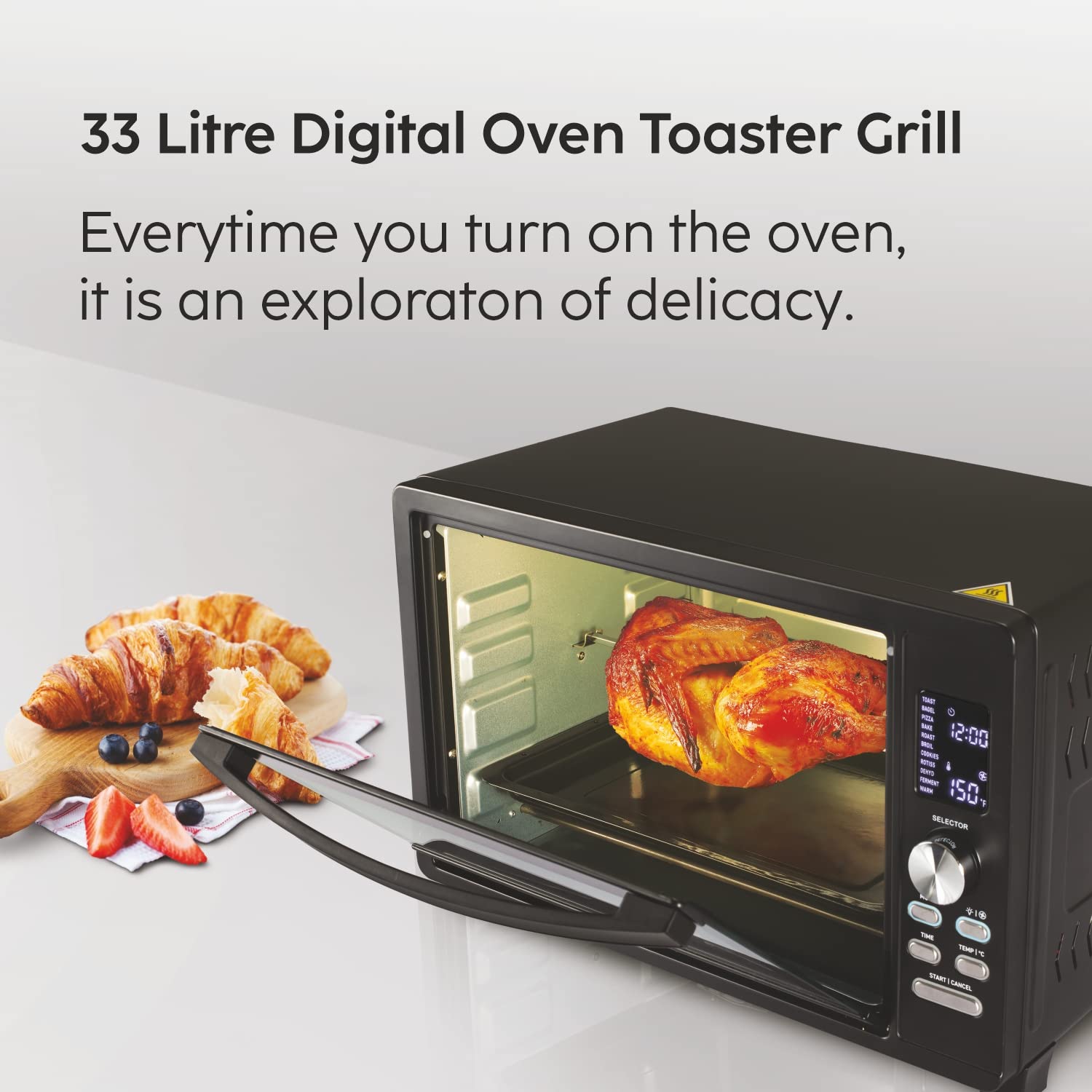Glen Electric Digital OTG Oven 33 Litres, 1500W Power Digital, Full Back Convection, Motorized Rotisserie, Black (5033DIGI)