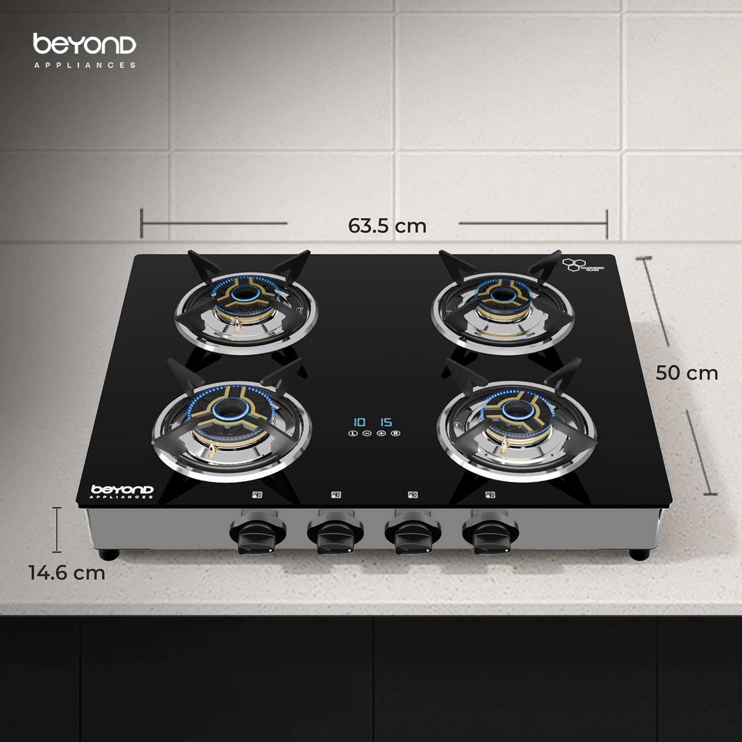 Beyond Appliances Auriga 4-Burner Smart Glass Gas Stove Auto Ignition