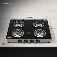 Beyond Auriga 4-Burner Black Toughened Glass Gas Stove