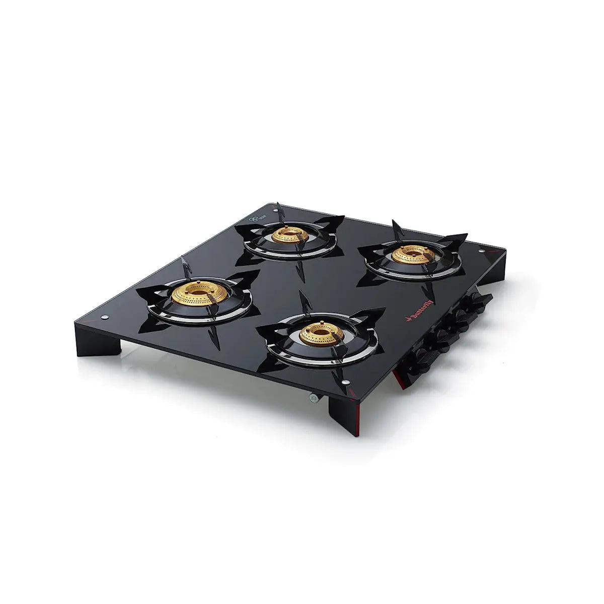 Butterfly Prism 4 Burner Glass Top Stove, Black/Red