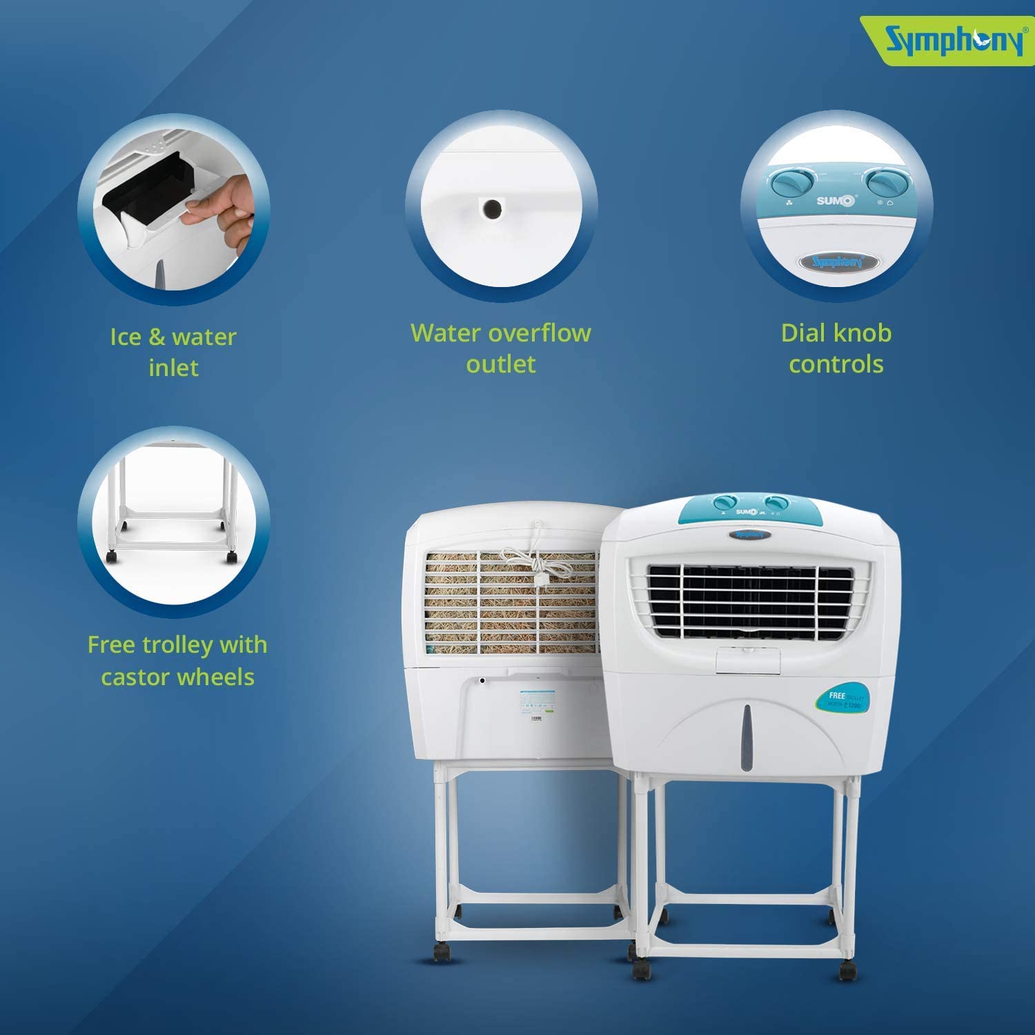 Symphony Sumo Jr Desert Cooler & Trolley Blower-45L White