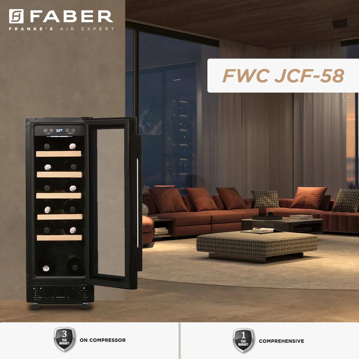 FABER FWC JCF 58 Built In Wine Chiller (Black, 20 Bottles)