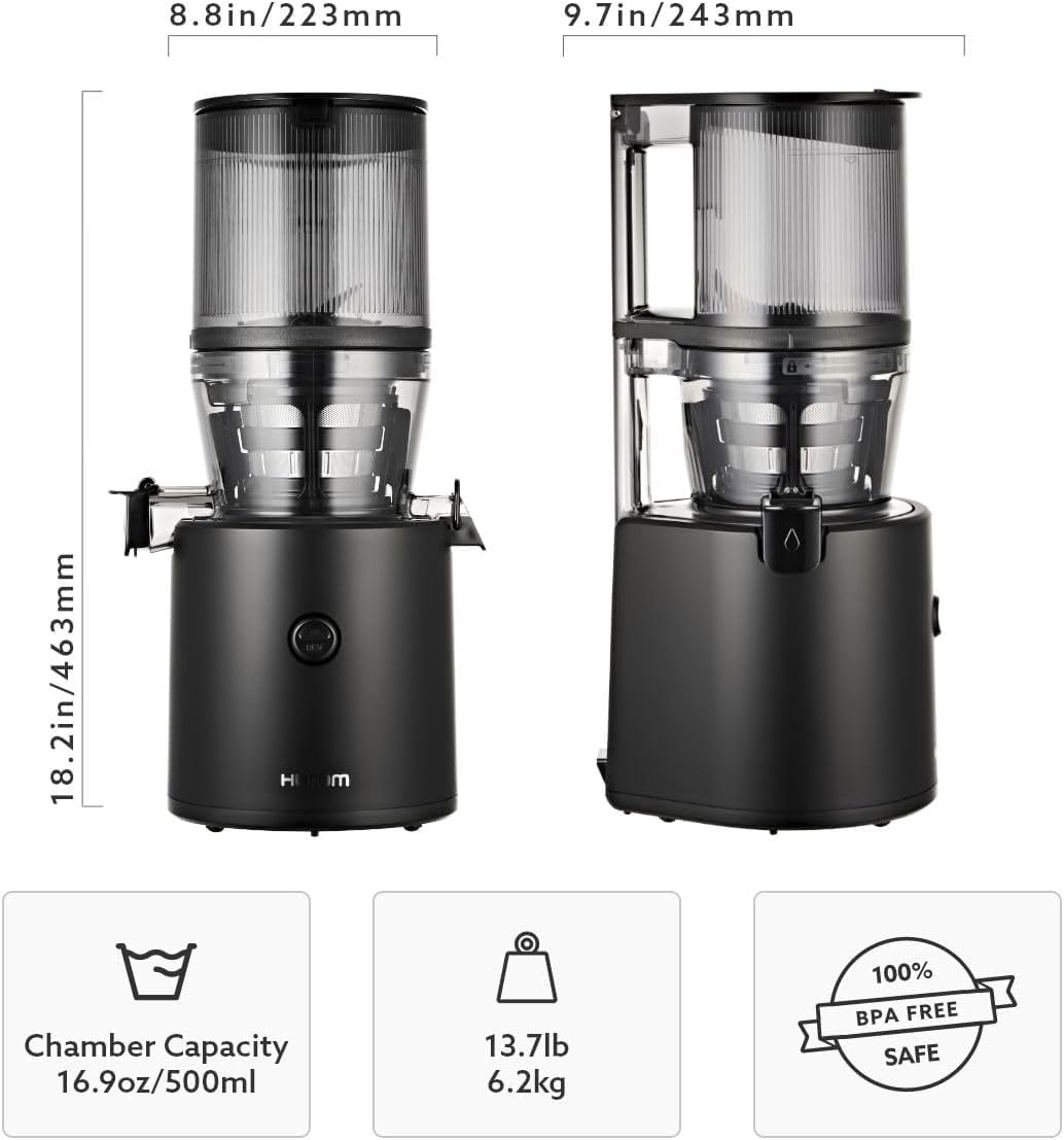 Hurom H320 Slow Juicer | Ultra Low Pulp | Hands-Free | Whole Produce Hopper | Quiet Motor | BPA Free | Easy Assembly | Cold Press Masticating Juicer (Black)