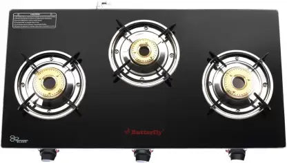 Butterfly Trio 3 Burner Glass Manual Gas Stove  (3 Burners)