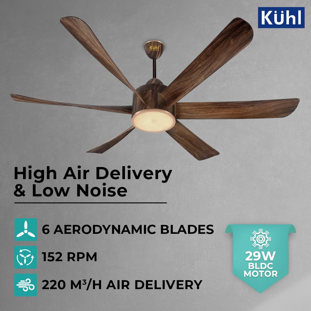 KUHL Platin D6 1200mm Stylish Power Saving BLDC Ceiling Fan with Remote | Down Light | 30W | 5 Star | High Air Flow | Low Noise | IoT – Operate via Mobile & Alexa | Reverse Mode | Copper