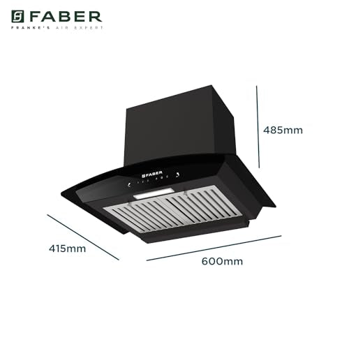 Faber 60 cm 1320 m³/hr Curved Glass Kitchen Chimney | 3 Layer Baffle Filter | Gravity Suction| Touch&Gesture Control | Oil Collector | 12 years warranty on Motor| Hood Feel Pro TC SC BF BK 60