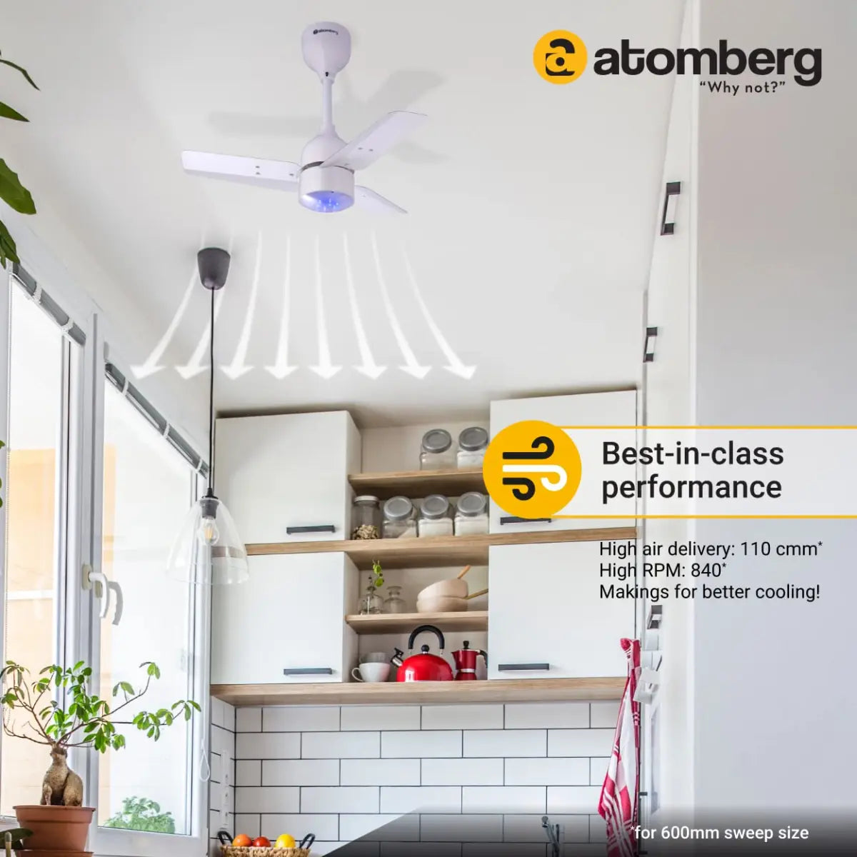 atomberg Renesa BLDC மோட்டார் சீலிங் ஃபேன்கள் வெள்ளை