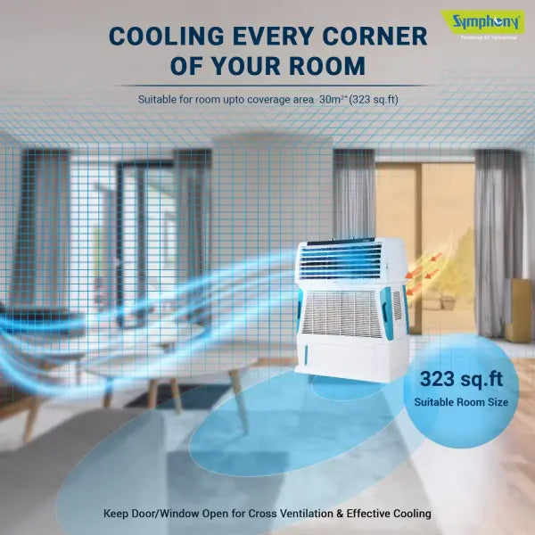 Symphony Touch 55 Personal Air Cooler with 4-Side Aspen Pads (55L, White)