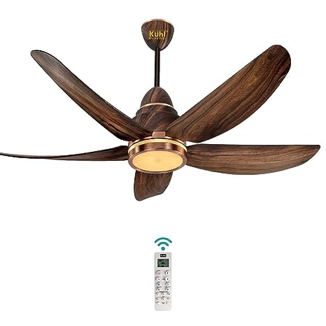 KUHL Stylish Fan Luxus C5 Teakwood| 5 Star Rated| BLDC Technology With Remote/Mobile/Alexa Control Reverse Mode