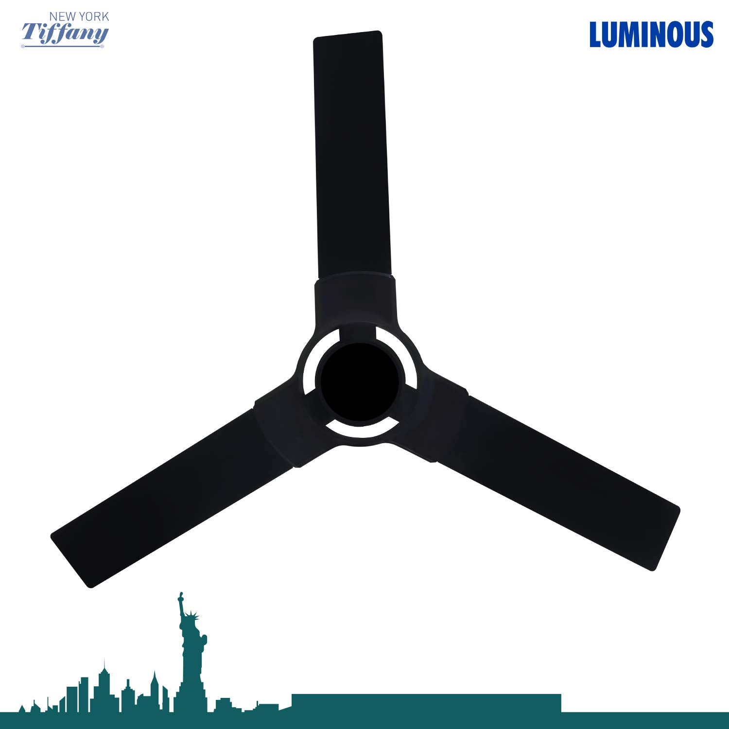 Luminous New York Tiffany 3 Blade Ceiling Fan with Remote Control and BLDC Motor, 1200mm - Midnight Black