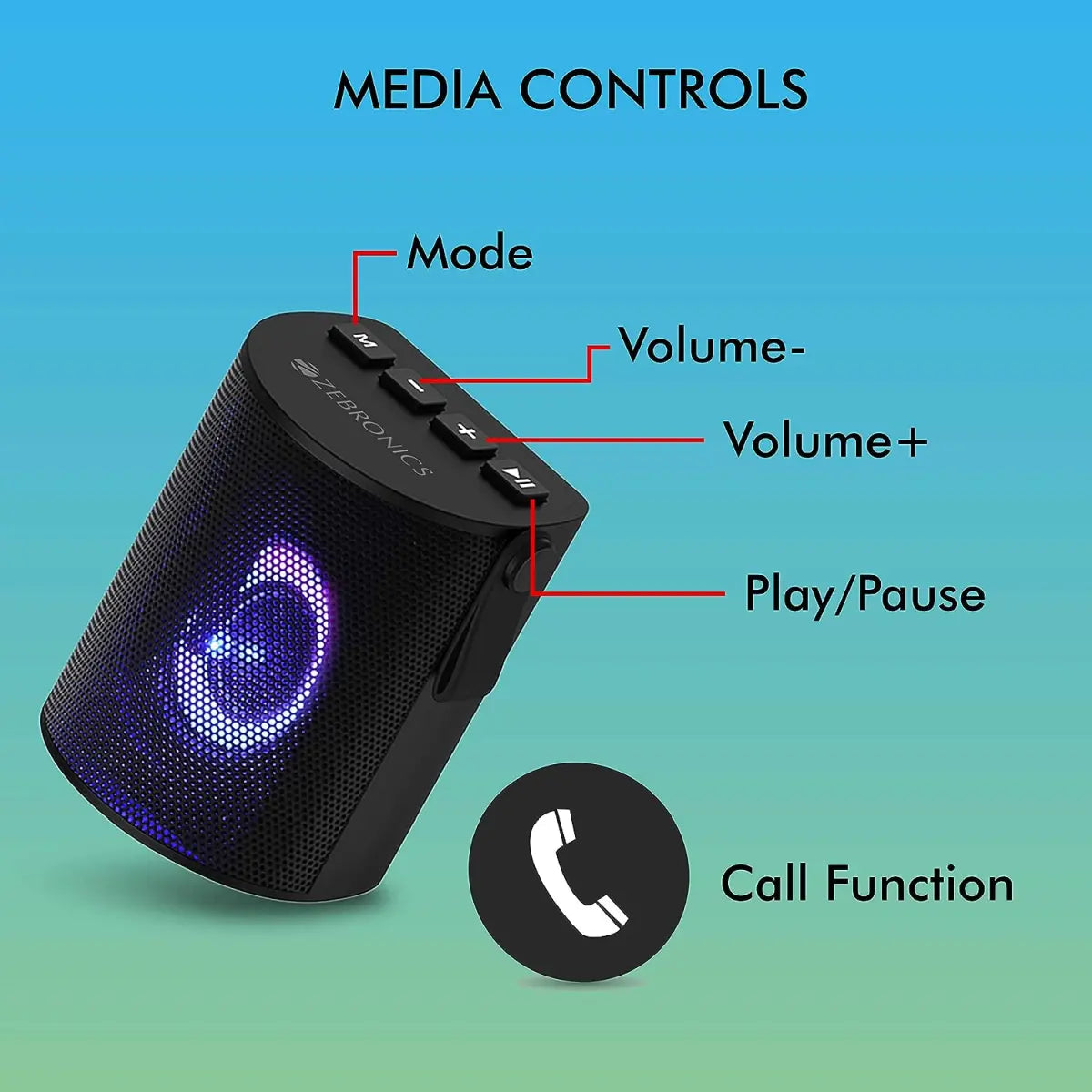 ZEBRONICS Zeb-Bellow 30, 3 Watt Truly Wireless Bluetooth Portable Speaker (Black)