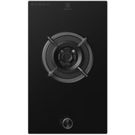 Top view of Electrolux EHG3141BC black glass 1-burner gas hob with control knob at the bottom