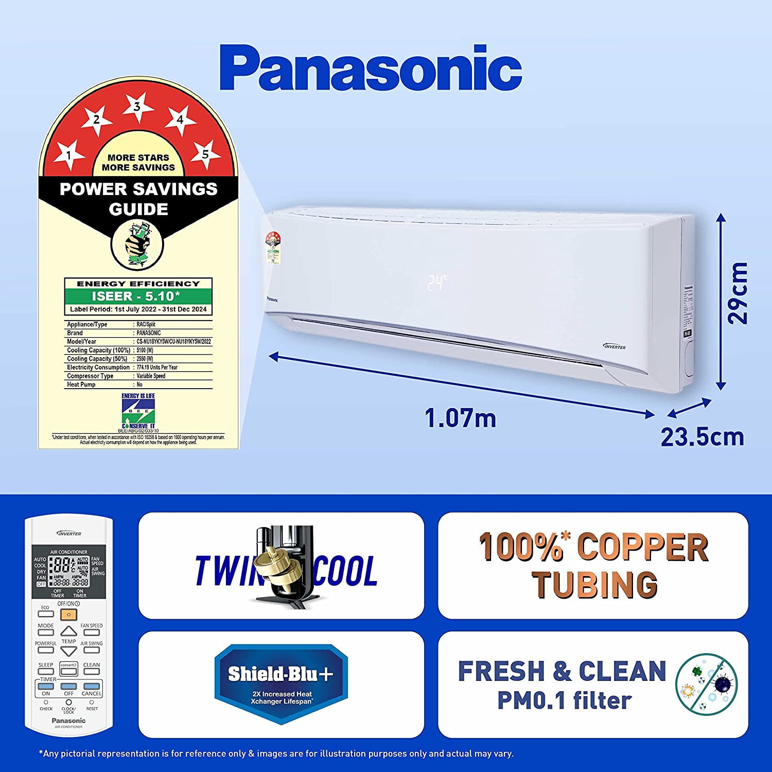 Panasonic Wi-Fi Inverter Smart Split AC CS/CU-NU18YKY5W 1.5 Ton White