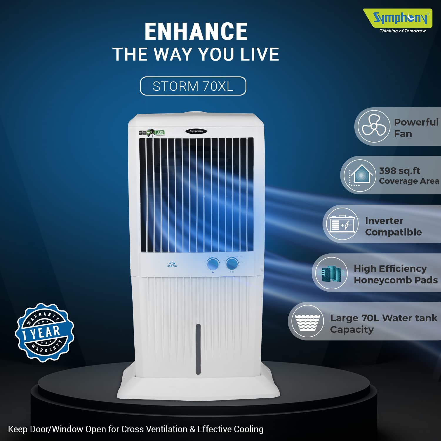Symphony Storm 70 XL Desert Air Cooler White 70L