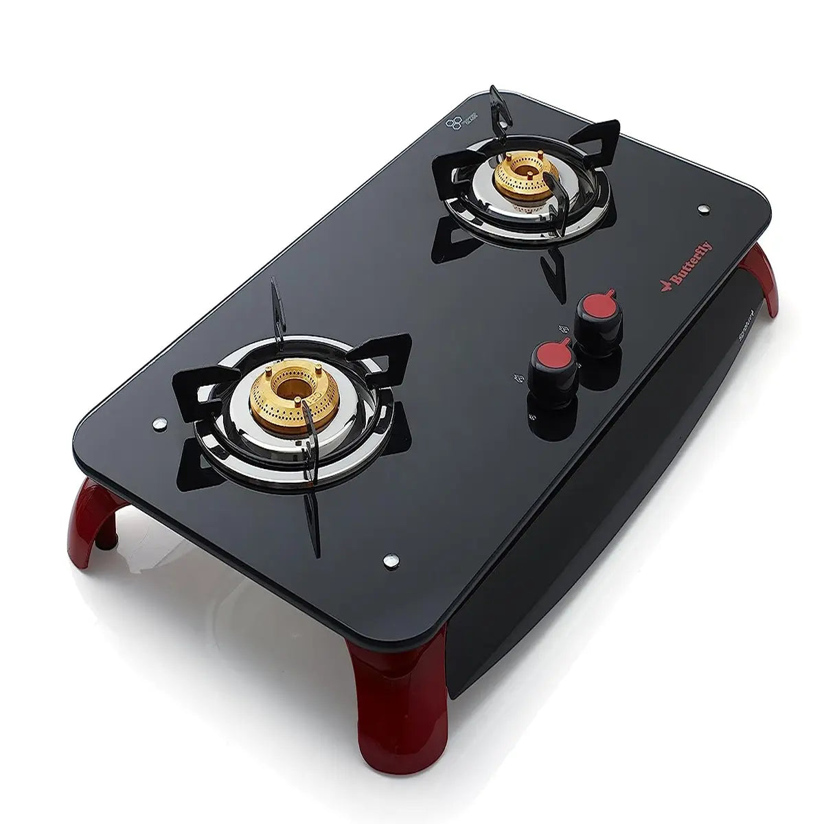 Butterfly Signature+ 2 Burner Glass Top Stove, Black/Red
