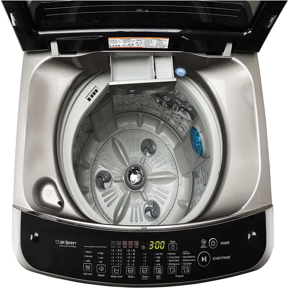 LG 9.0 Kg 5 Star Smart Inverter Fully-Automatic Top Loading Washing Machine (T90SJSS1Z, Stainless Steel, TurboDrum)