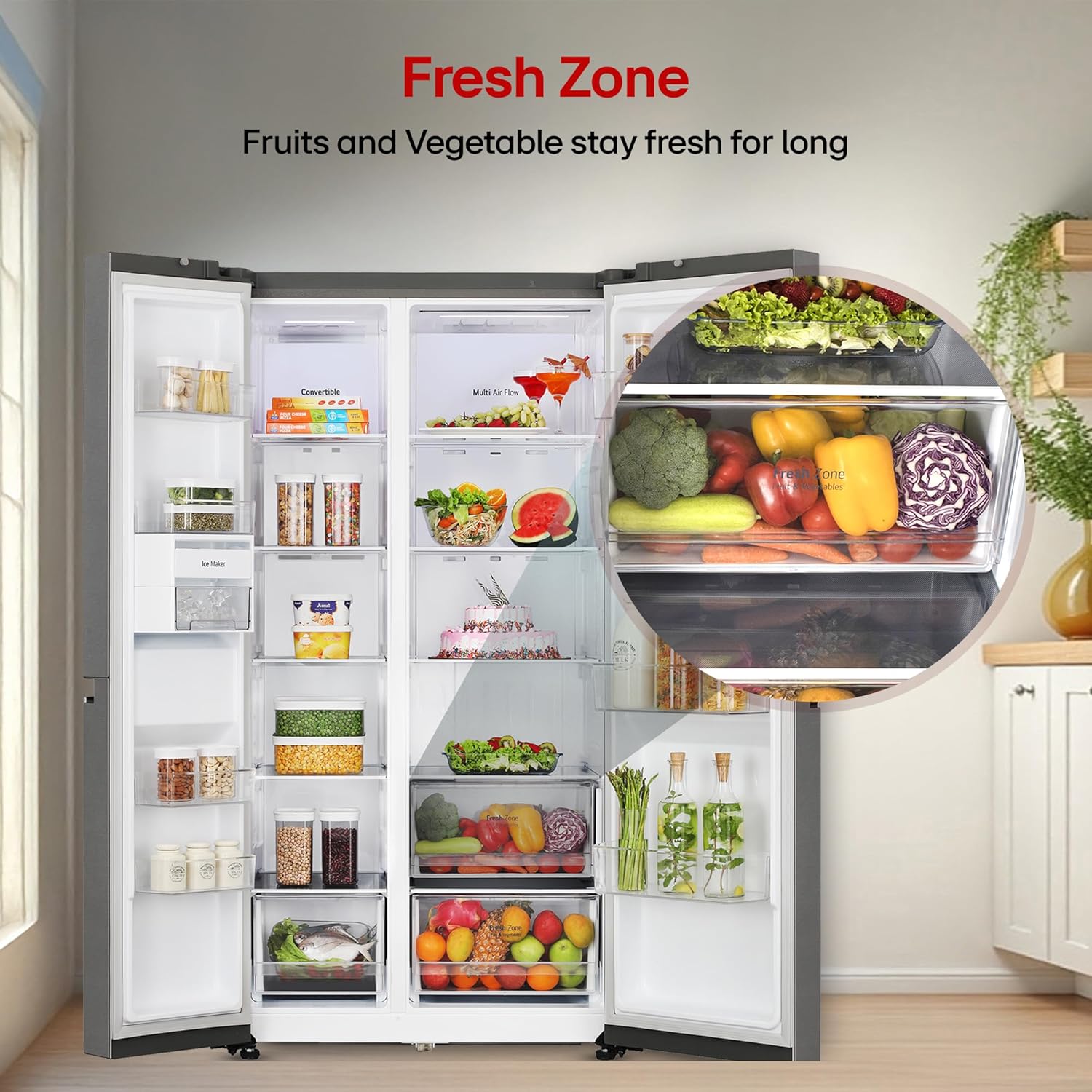 LG 650L 3-Star Smart Inverter Compressor Convertible Refrigerator (GL-B257HDS3, Dazzle Steel)