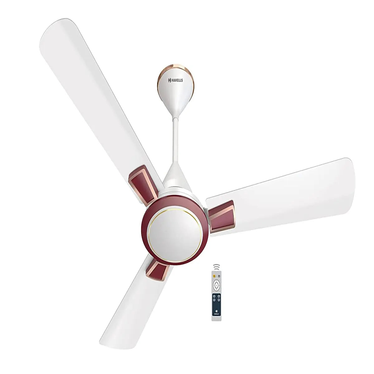 Havells Astura 1200mm  Remote Control 5 Star BLDC Ceiling Fan (White Maroon)
