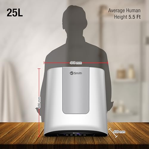 AO Smith HeatBot Wifi 25L Silver | Smart Storage Vertical Water Heater (Geyser) with Free Installation | Voice & Smart App Control | Personalised Modes & Scheduler | Digital Touch Display