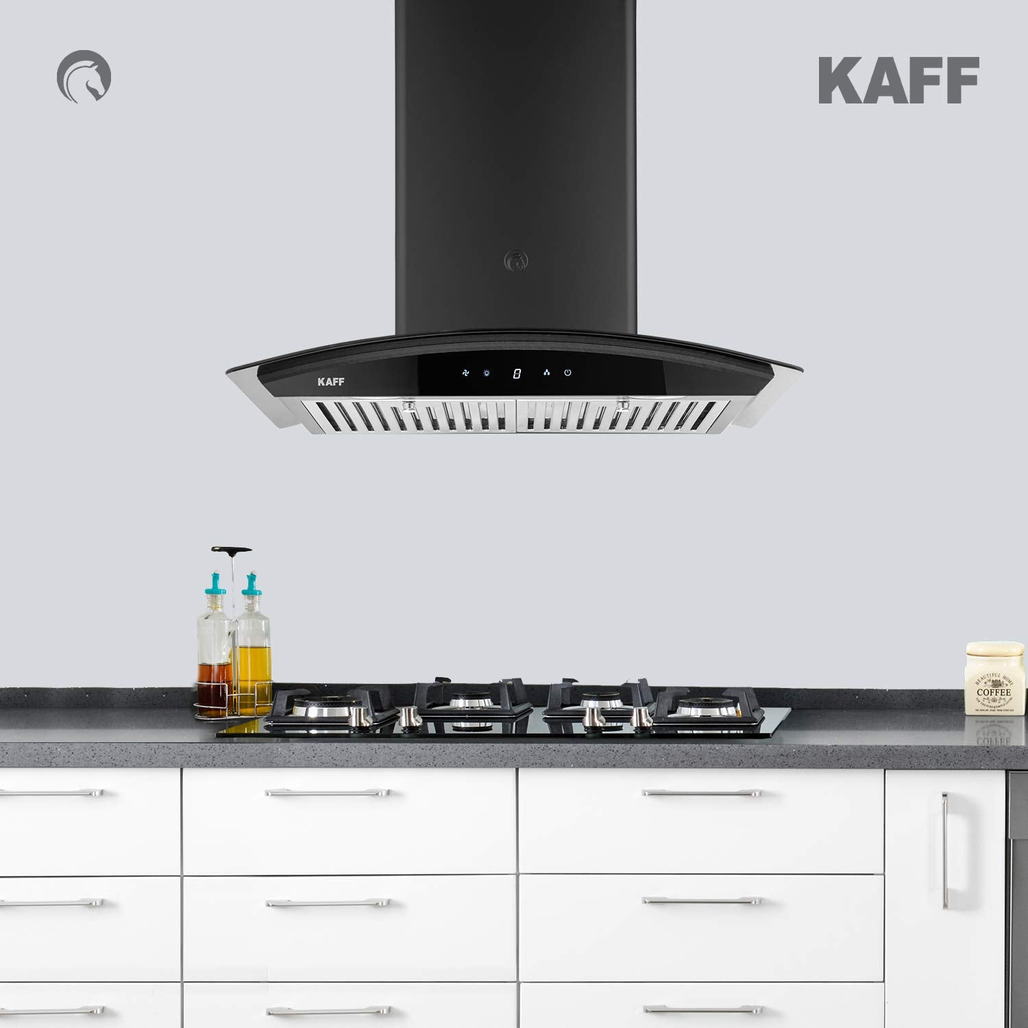 KAFF MILA DHC 60 Kitchen chimney in size 60cm, designed max airflow 1150 m3/hr Auto Clean Chimney, 2 Baffle Filter, Black finish