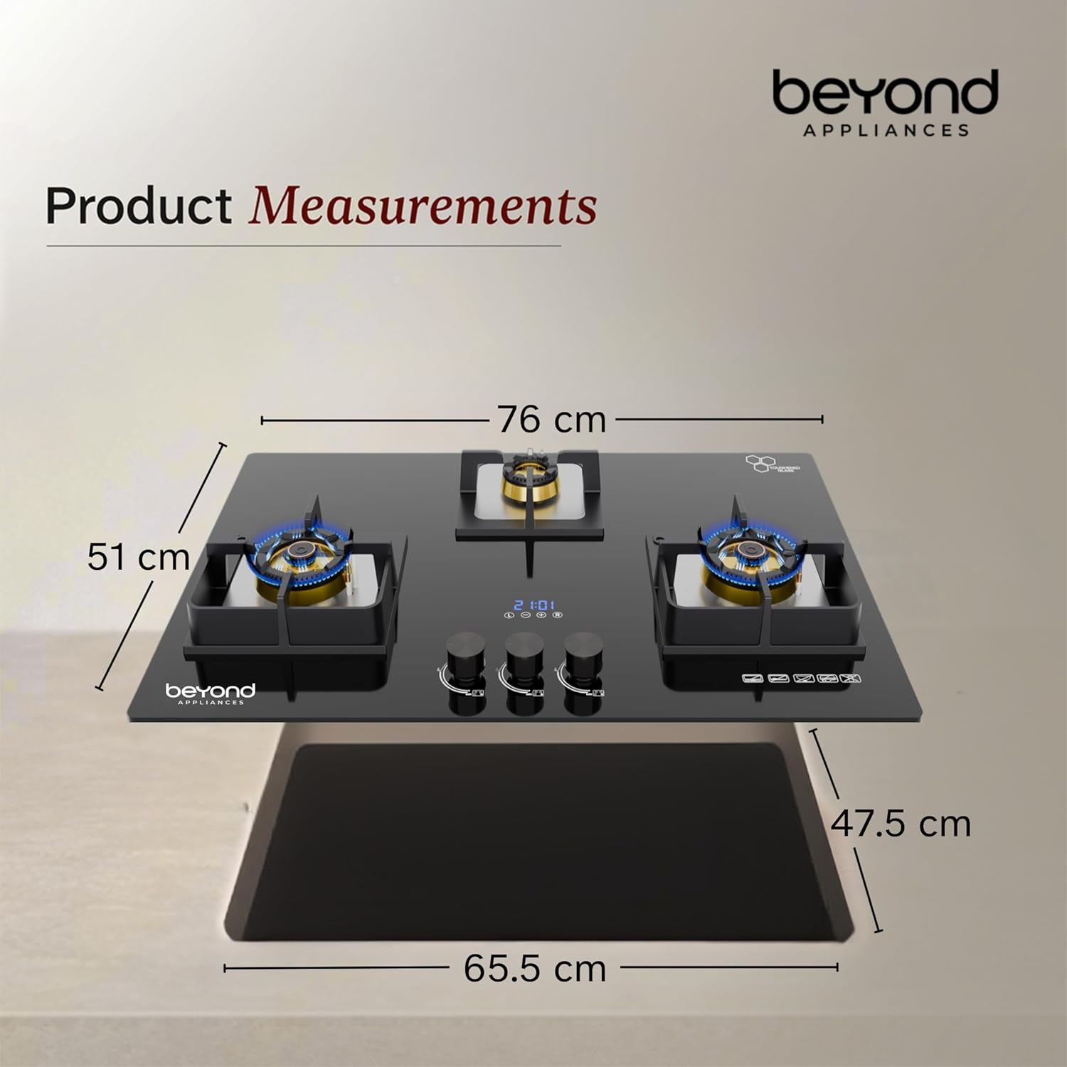 Beyond Appliances Dorado 3-Burner Smart Glass Hobtop Gas Stove