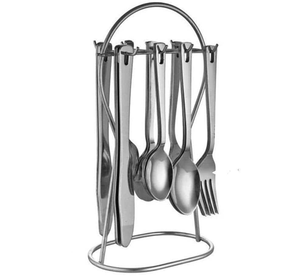 Dinette Dezire Cutlery Set With Stainless Steel Stand, 25-Piece, Silver