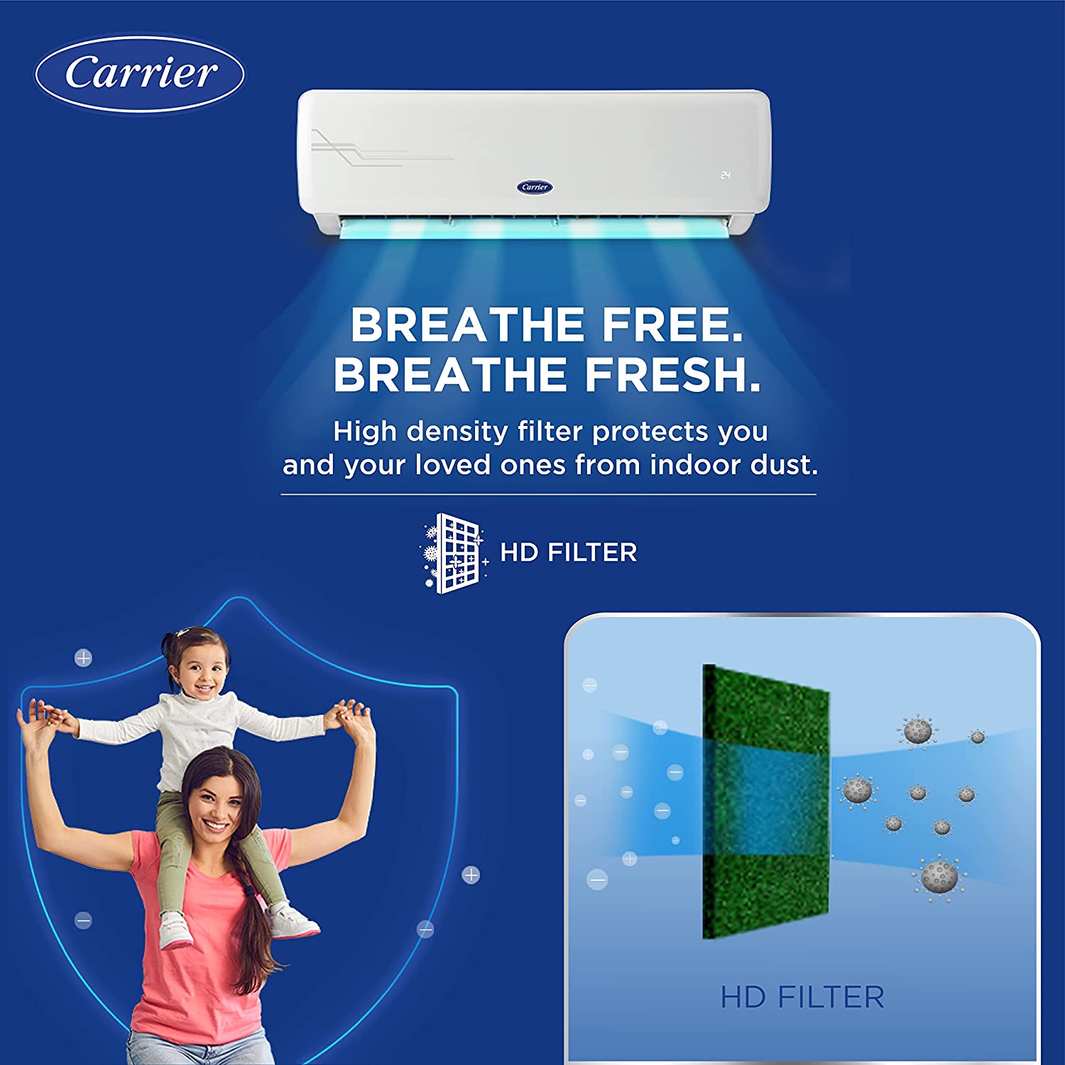 Carrier 1 Ton 3 Star Fixed Speed Split AC (Copper,Auto Cleanser, Economic Sleep Mode, High Density Filter for Dust Filtration, 2023 Model,ESTER Ex+ CAS12ES3R32F1,White)