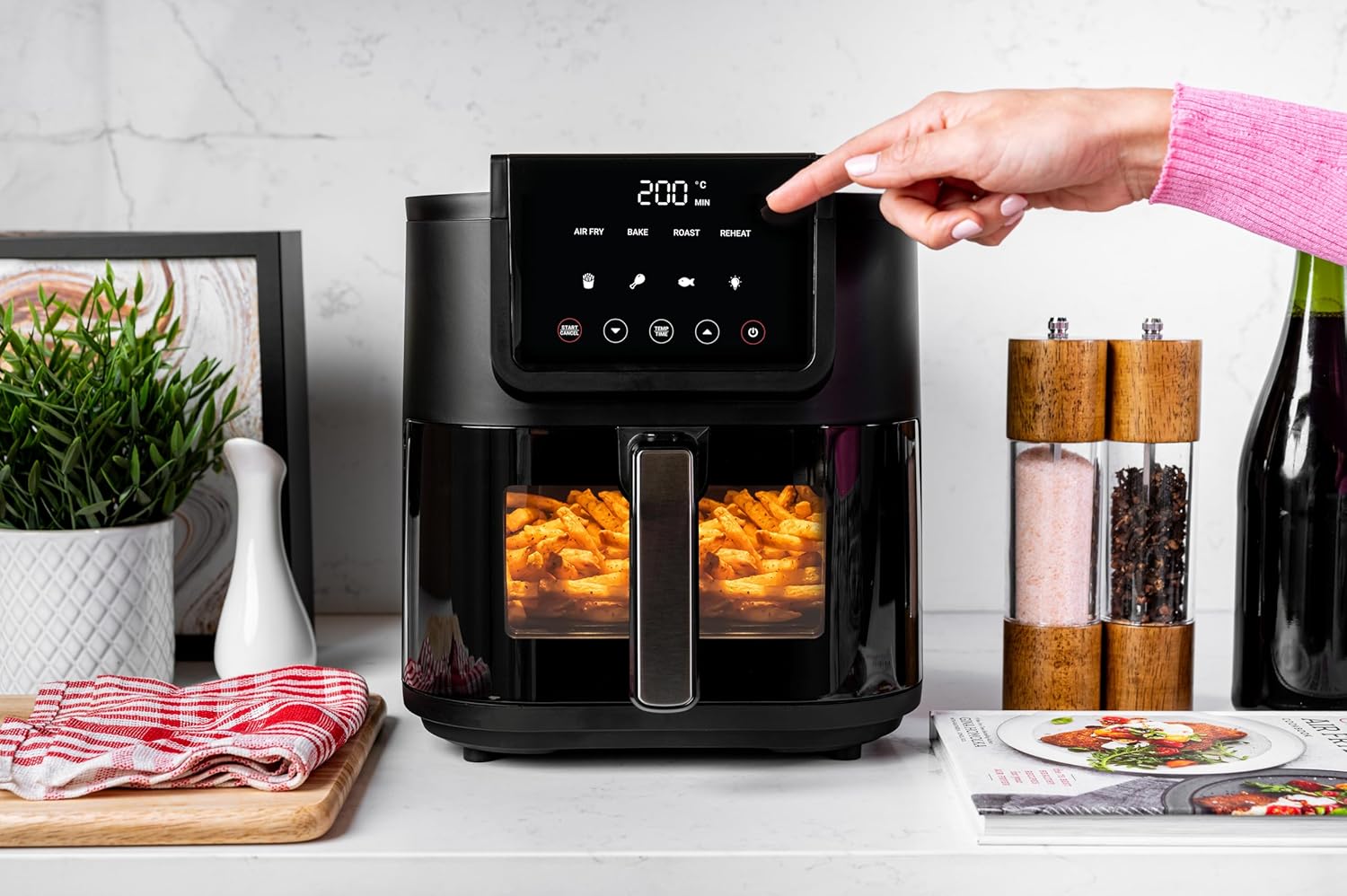 Nutricook 5L Air Fryer Slim - Ceramic Coating, Toxin-Free, Clear Window, Large Basket