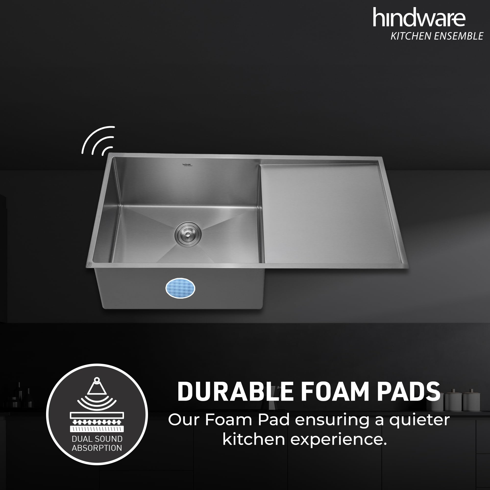 Hindware Kitchen Sink, Stainless Steel, Handmade Single Bowl Single Drain Board Kitchen Sink (Marino Neo 31x19x9)