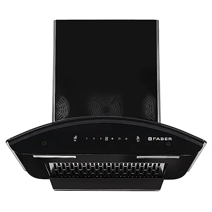 Faber 60 cm 6 way Silent Suction, 1250 m³/hr Auto-Clean curved glass Kitchen Chimney (HOOD ORIENT SMART 3D IND HC SC EBK 60, Filterless technology, Touch Control & Gesture Control, Black)