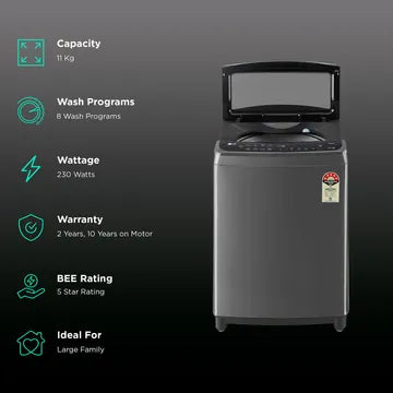 LG 11Kg Top Load Washing Machine THD11SWM AI Direct Drive Middle Black