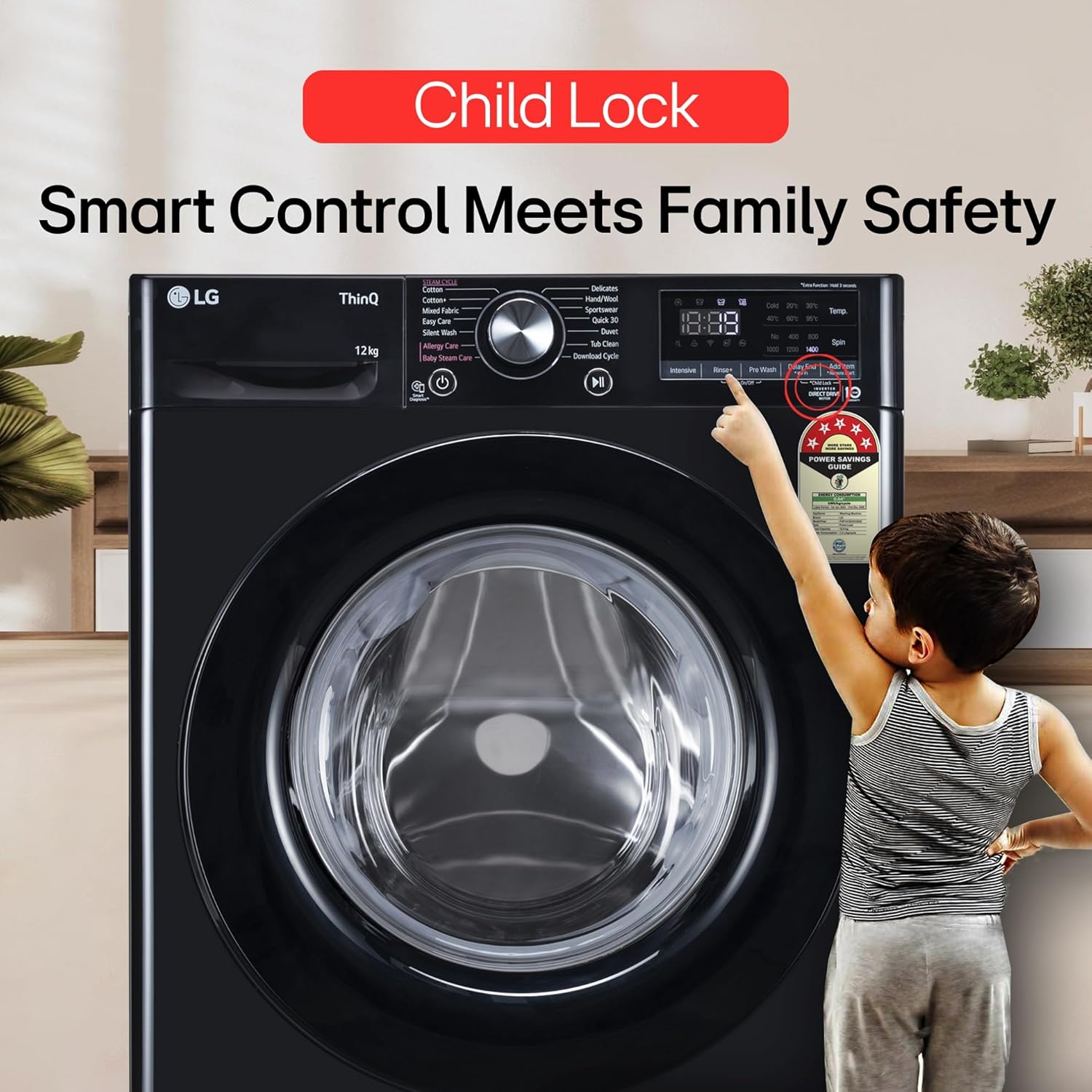 LG 12Kg 5 Star AI Direct Drive Steam Front-Load Washer (FHP1412Z3O): Fully Auto with Smart Technology