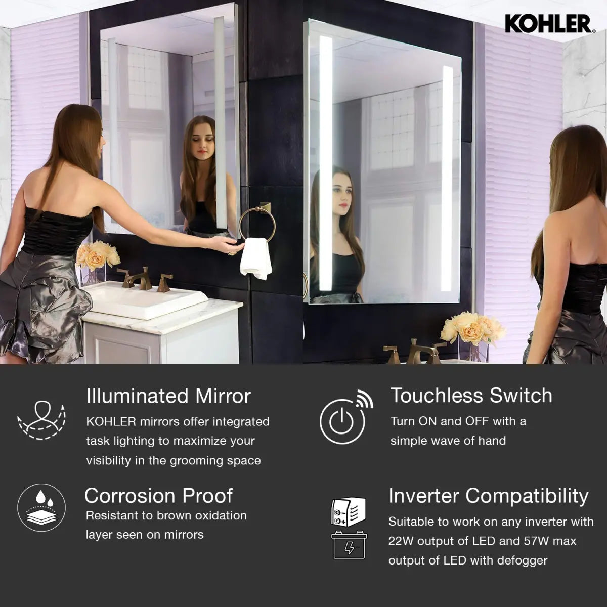 Kohler K-22928IN-NA Vitality Rectangular Light Mirror for Bathroom 762mm