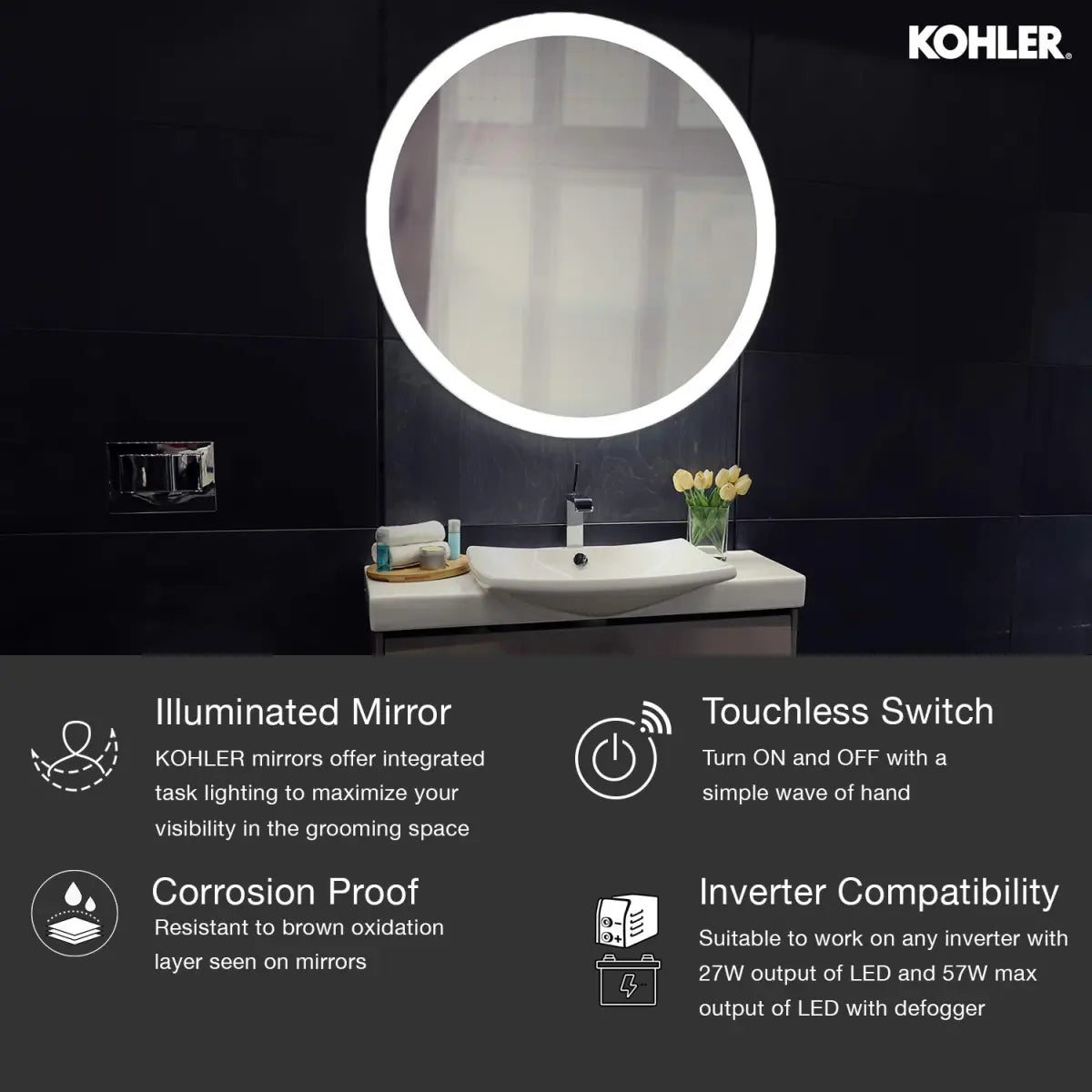Kohler Vitality Lighted Mirror K-22930IN-NA Perimeter Circle 1000 mm