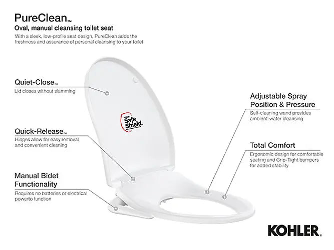 kohler Toilet Seat K-72757IN-0 Manual cleansing bidet seat in white (Oval)
