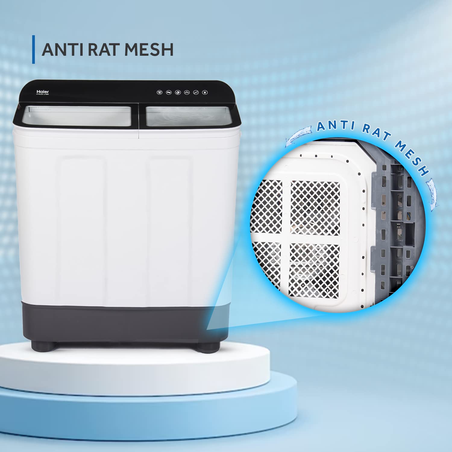 Haier 10 Kg 5 Star Anti-Bacterial Vortex Pulsator Semi Automatic Washing Machine Top Load Black (HTW100-178BK, White, Toughened Glass)