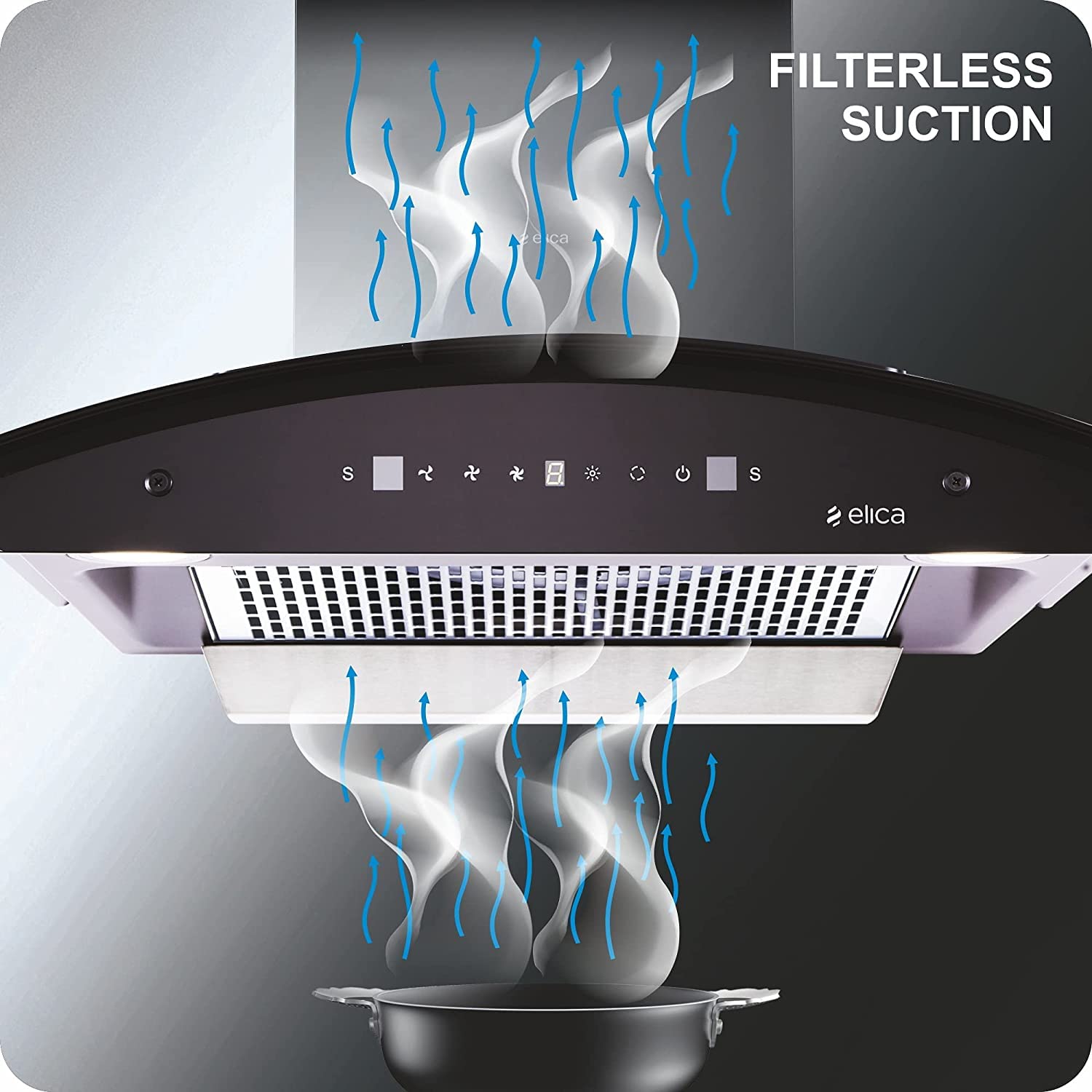 Elica 60 cm 1350 m3/hr Filterless Auto Clean Chimney (BLDC FLCG 600 HAC LTW MS NERO, Touch + Motion Sensor Control, Black)