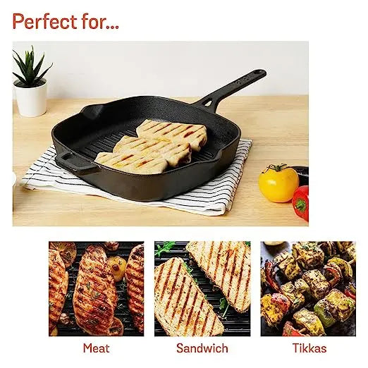 Meyer Cast Iron Grill Pan (Gas and Induction Compatible) 25 cm Black