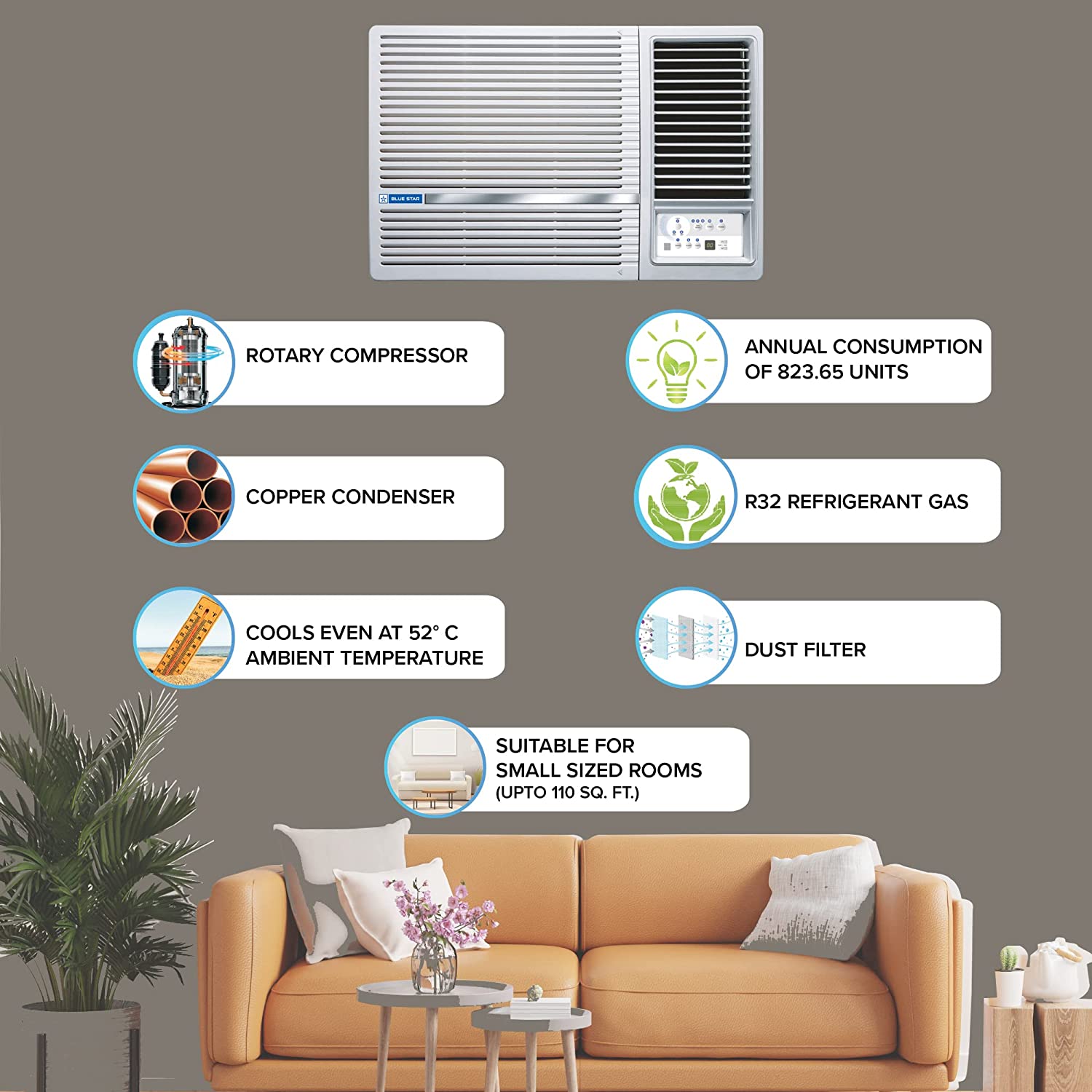 Blue Star 1 Ton 3 Star Fixed Speed Window AC WFB312LN White