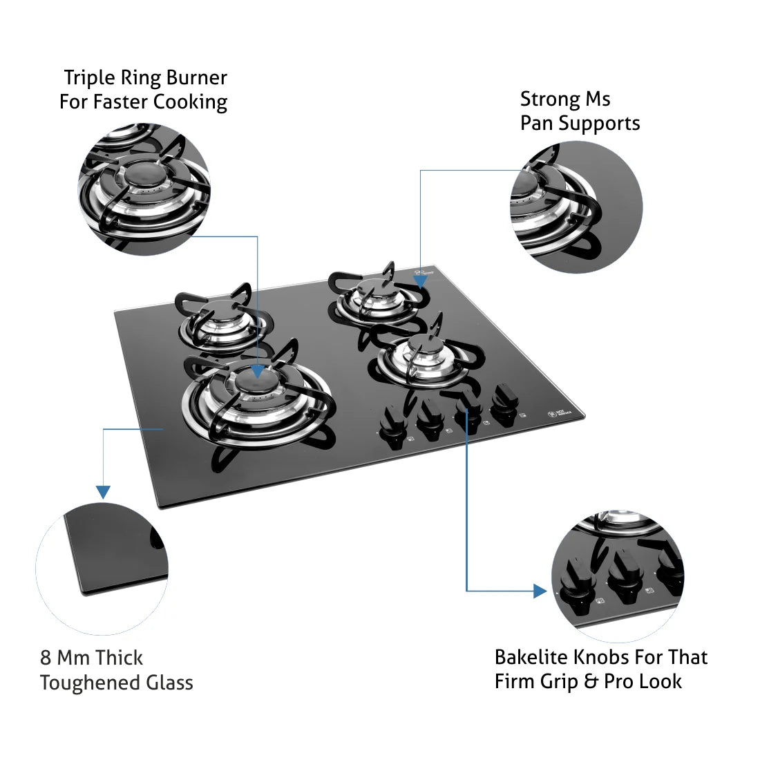 Glen hobtop META 4 Burner TR Glass Glass Automatic Hob  (4 Burners)