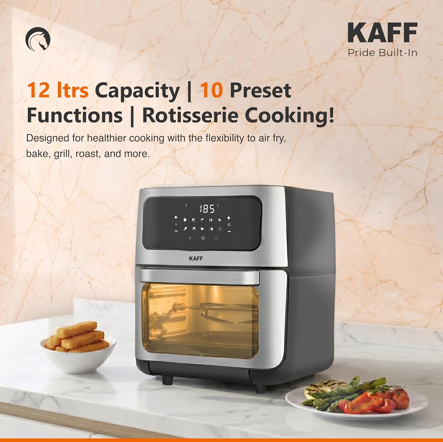 KAff Digital Air Fryer 8L Air Fryer for Home KFR8 Temperature, Non-Stick Basket, Timer, Black