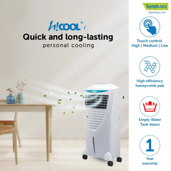 Symphony HiCool-i Modern Personal Room Air Cooler 31-litres, with Remote, Honeycomb Pad (White)