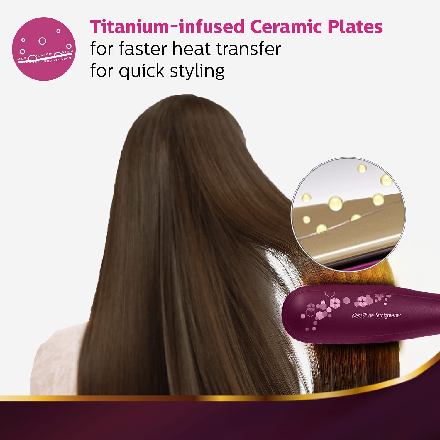 Philips BHS738/00 Kerashine Titanium Wide Plate Straightener with SilkProtect Technology. Straighten, curl, with Instant Shine for Thick Long Hair