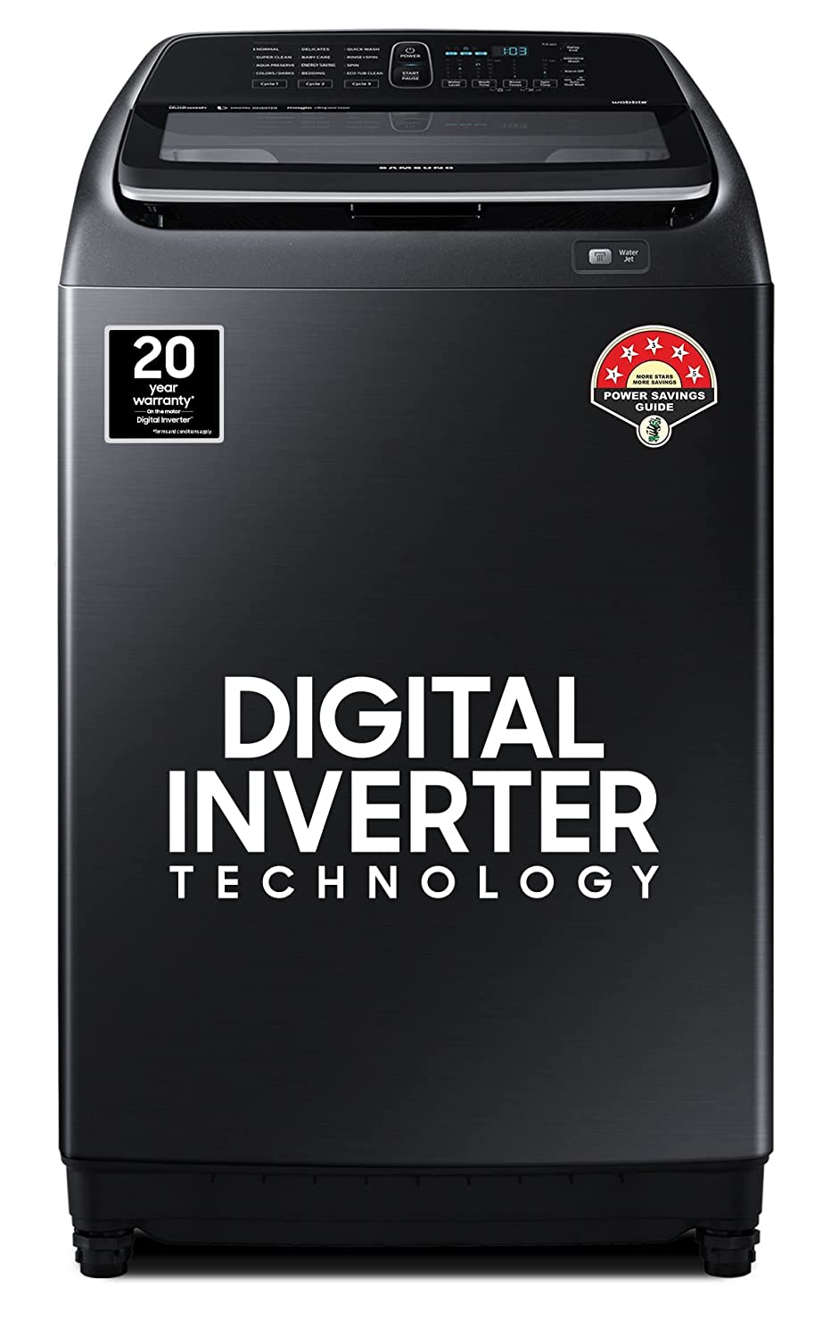 Samsung 16 Kg Inverter 5 star Fully-Automatic Top Loading Washing Machine (WA16N6781CV/TL, Black, Wobble Technology