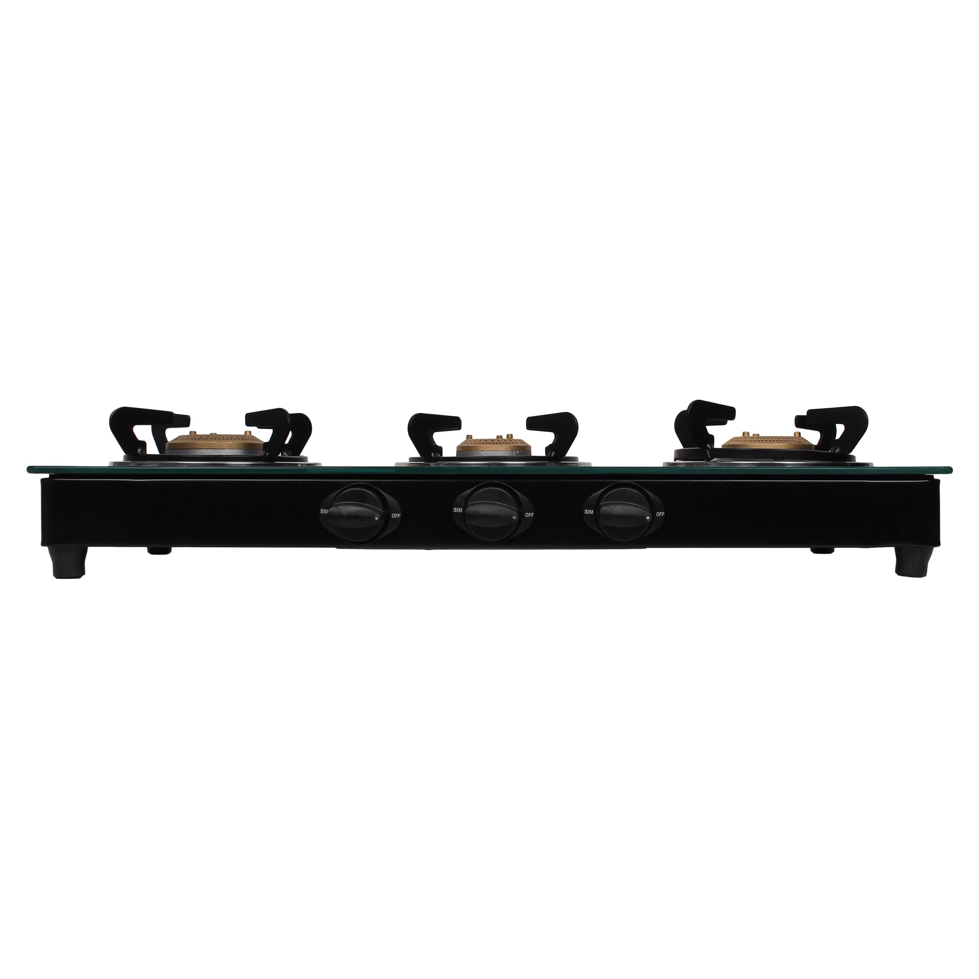 Faber Glass Top 3 Burner Gas Stove with Round Pan Support (Hob Cooktop Marvel 3BB BK),2 Medium & 1Small,Manual Ignition, Black