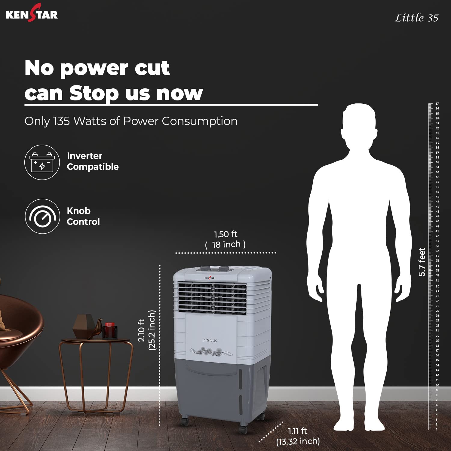 Kenstar LITTLE HC 35 Personal Desert Air Water Cooler GREY