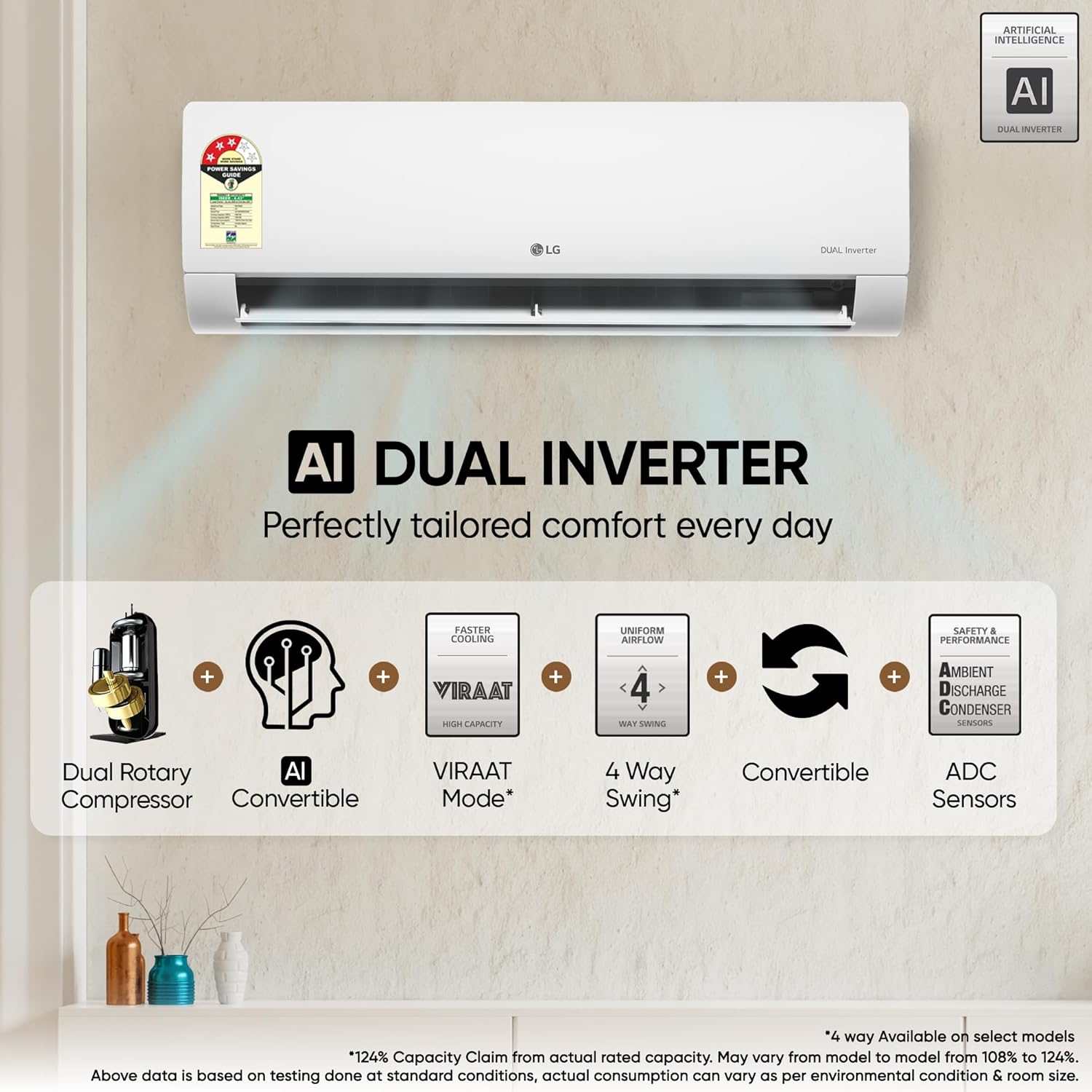 LG 2T 3S DUAL Inverter Split AC Q24ENXE - New Star Rated, Energy Efficient