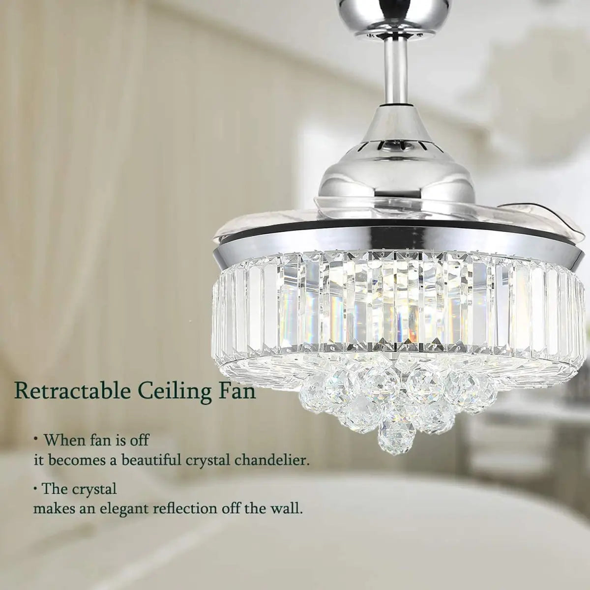 oltao Picola Silver Chandelier Fan with BLDC Motor, LED Light, Noiseless Retractable Blade, Summer/Winter mode And Remote