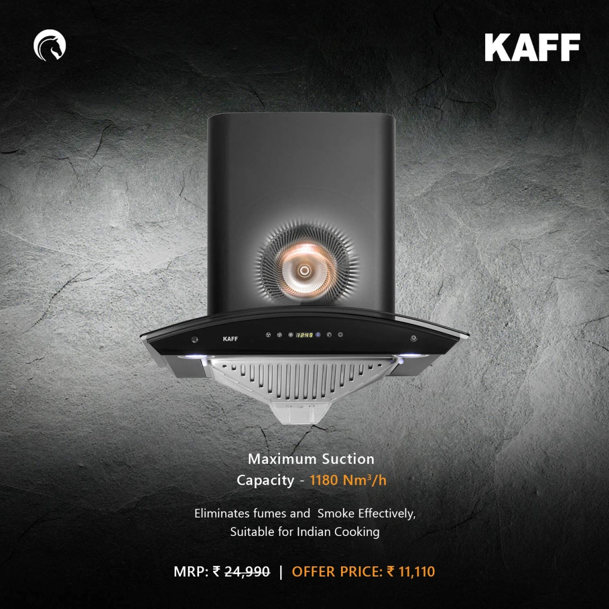KAFF Kitchen Dry Heat Auto Clean Chimney 60 cm 1180 M3/H (Ambra DHC 60,Life Time Warranty*)