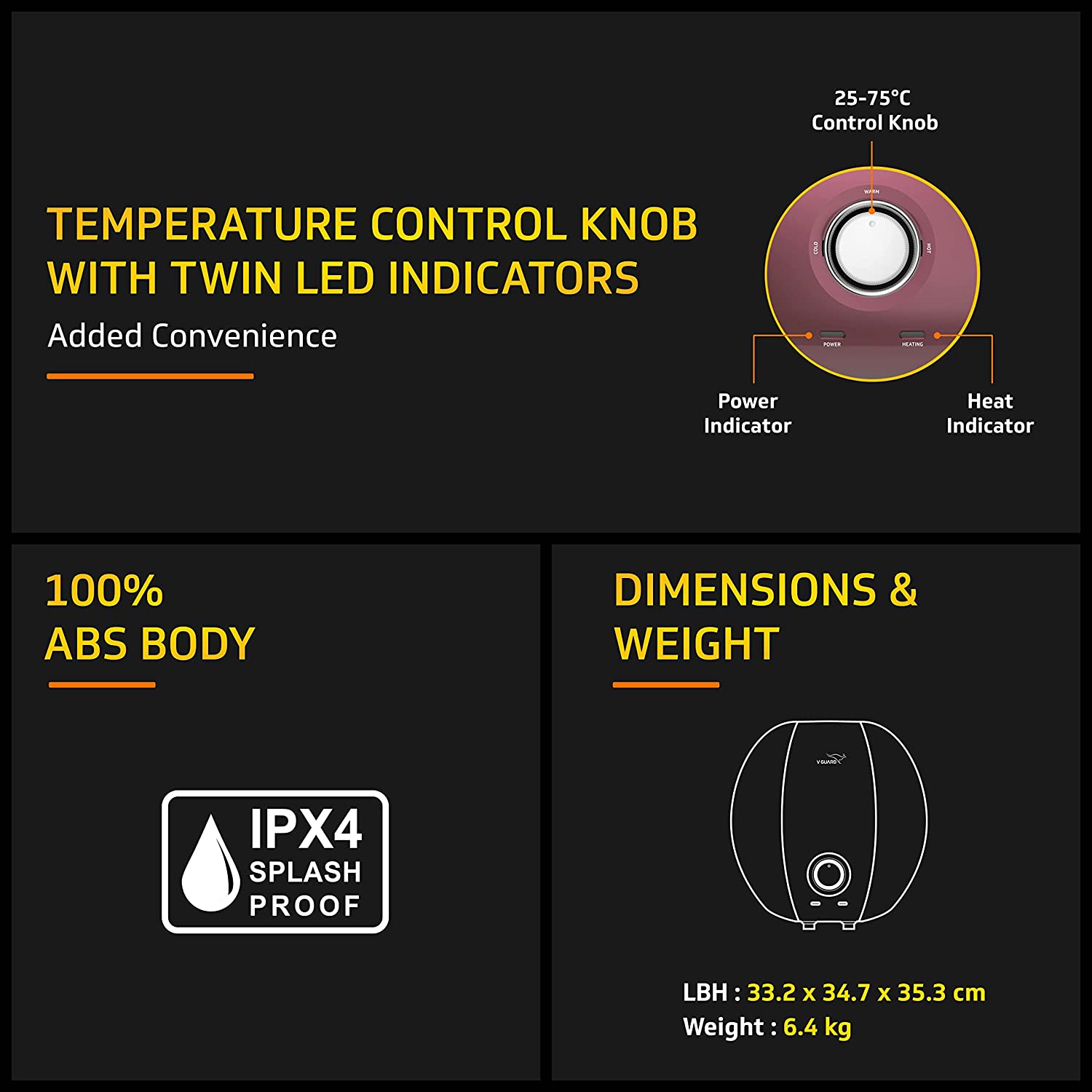 V-Guard Pebble Shine Plus 10 Litre Water Heater (Geyser) with Safe Shock Module and Rust-proof ABS Body | BEE 5 Star Rating for Superior Energy Efficiency
